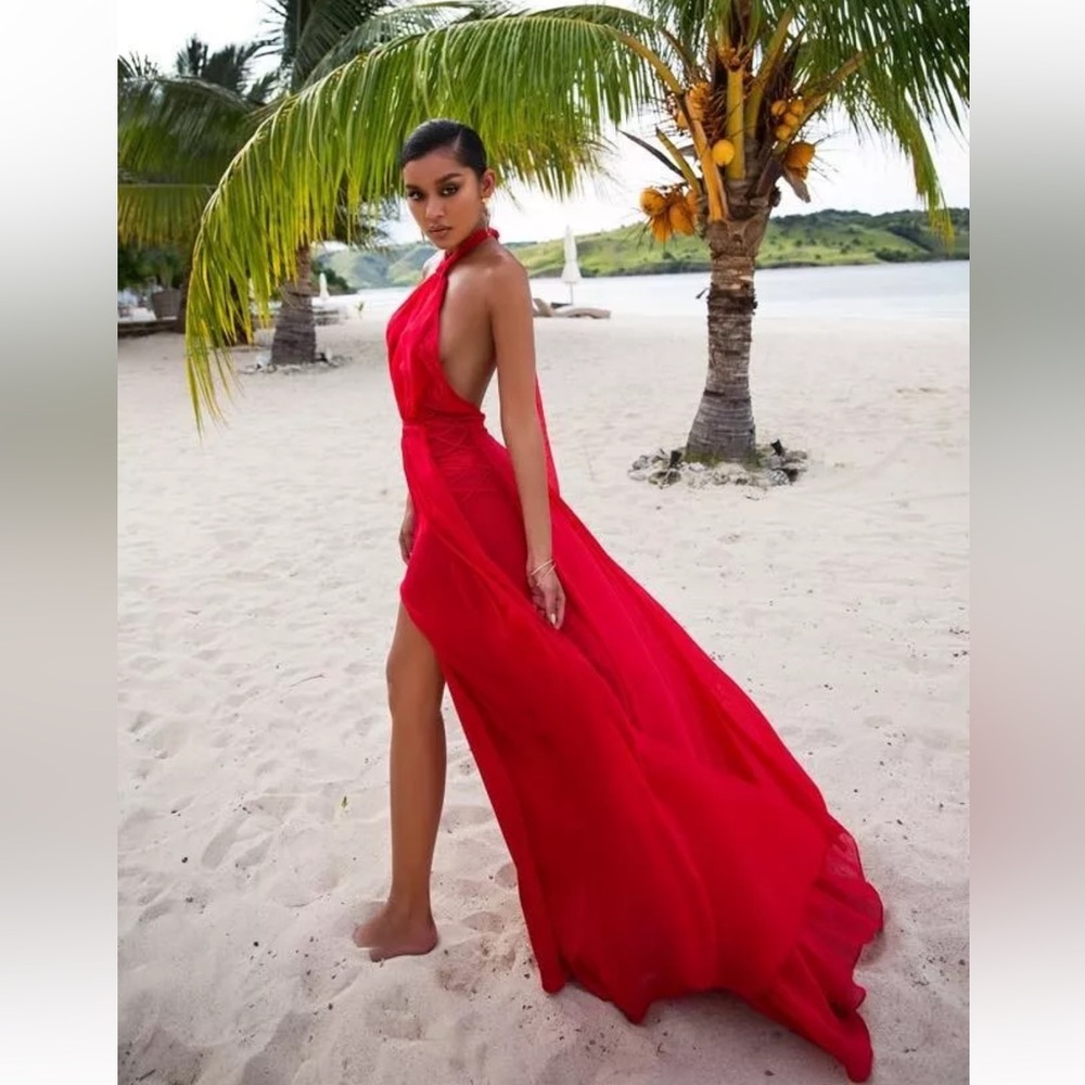 HOUSE OF CB Ranada Red Backless Halter Maxi Dress Size S Small NEW - Picture 3 of 15